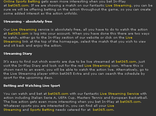 Free Live Streaming At Bet365