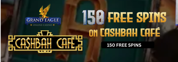 grand-eagle-casino | No Deposit Needed | No Deposit Casinos Promotional banner: Grand Eagle Online Casino offers 150 free spins on Cashback Café with logos displayed