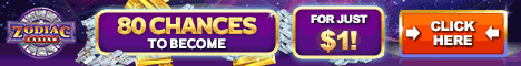 80 Chances to become instant millionaire for $1 at Zodiac Casino