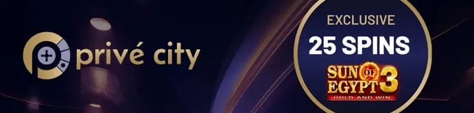 25 Free Spins on Sun Of Egypt 3 at Prive City Casino